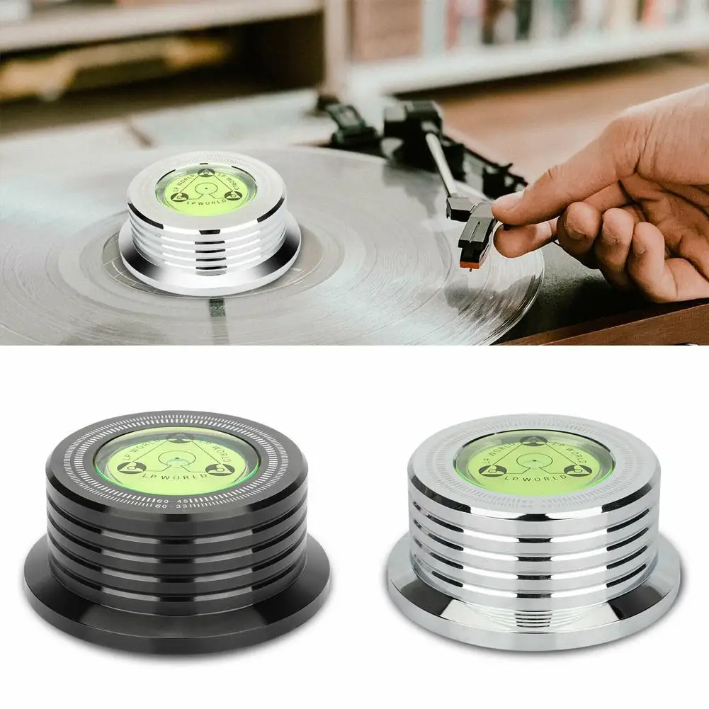 Schwarzer Schallplatten-Stabilisator, 60 Hz, LP-Vinyl, alte Schallplatten-Stabilisatorklemme, Legierungsgewicht mit Geschwindigkeitsmessung, Füllstandsanzeige, Schwarz ﻿