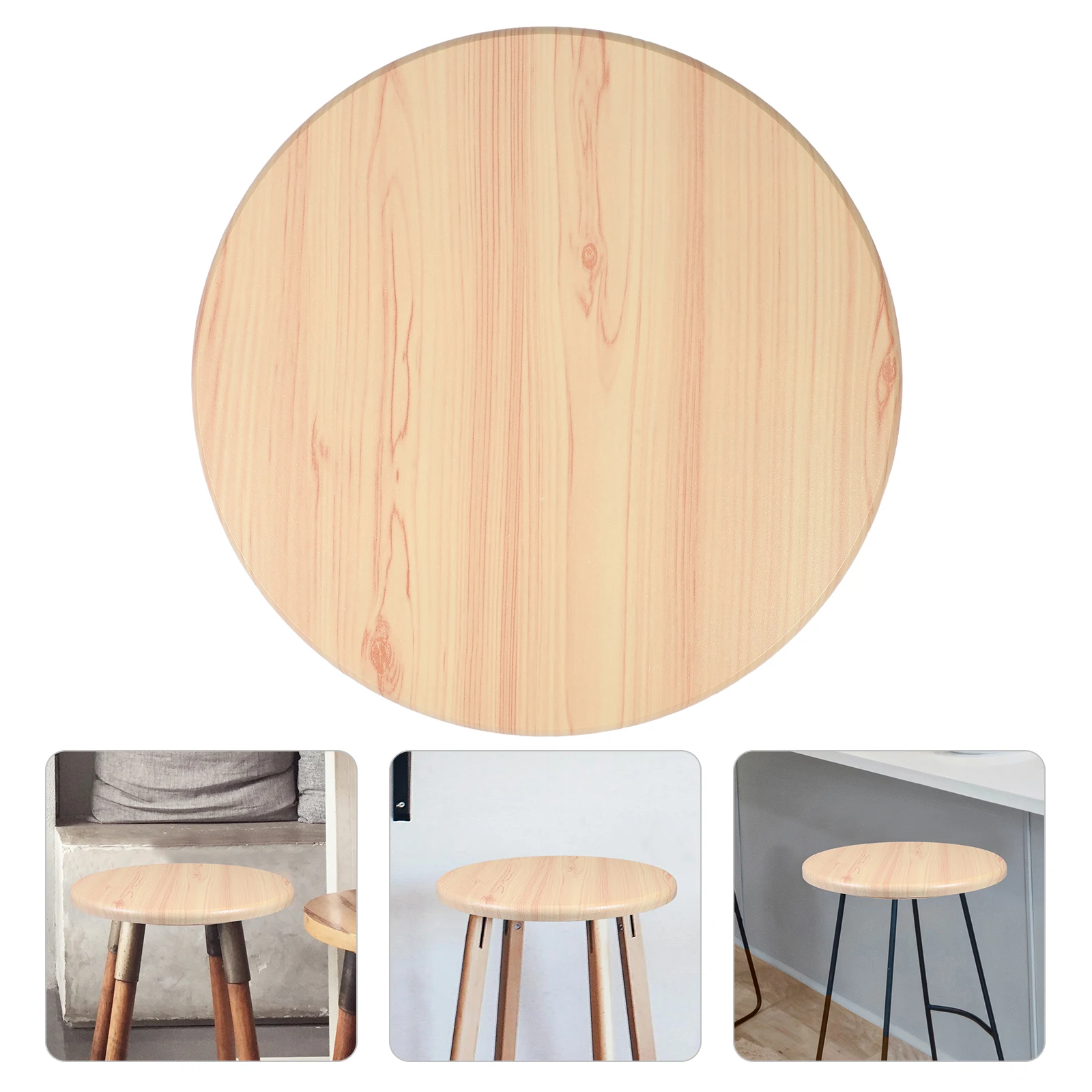

Solid Wood Round Stool Seat Cover Yellow 29cm Diameter Wood Grain Stylish Easy Clean Home Bar Stool Replacement Wooden
