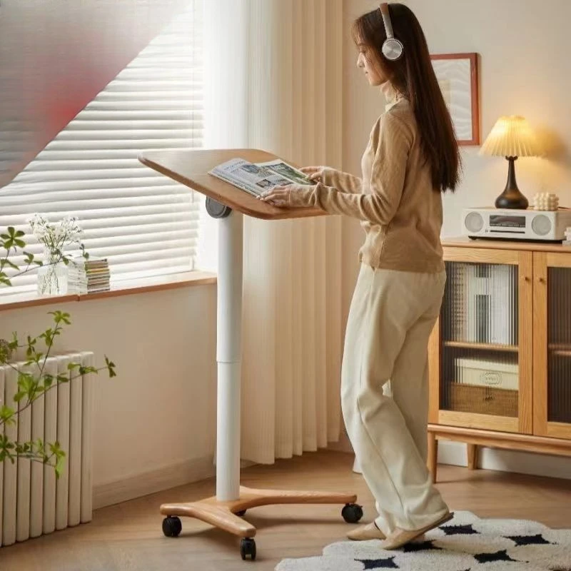 

Solid wood computer small apartment lifting study table mobile bedside foldable