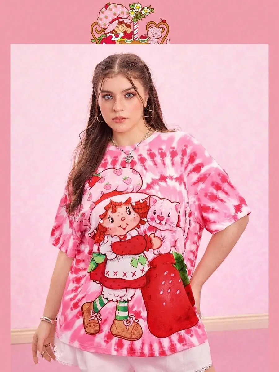 

Summer New Strawberry Cake Tie Dye 3D Printed T-shirt Women Fashionable and Casual Loose T-shirt Y2K T-shirt Children T-shirt