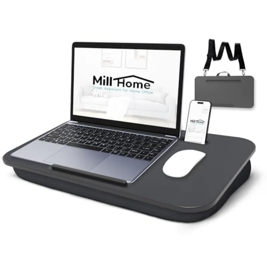 

Lap Desk Portable Laptop Desk Fits Up to 17.3 Laptops Washable Cushion Adjustable Strap Phone Holder Ideal for Short Road Trips