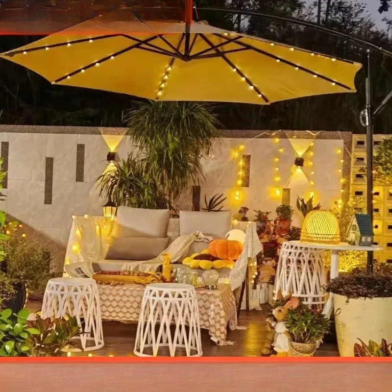 Garden Umbrella Outdoor Sunshade Parasol for Patio Camping Cafe Decorative Banana Shape with Integrated Illumination Large