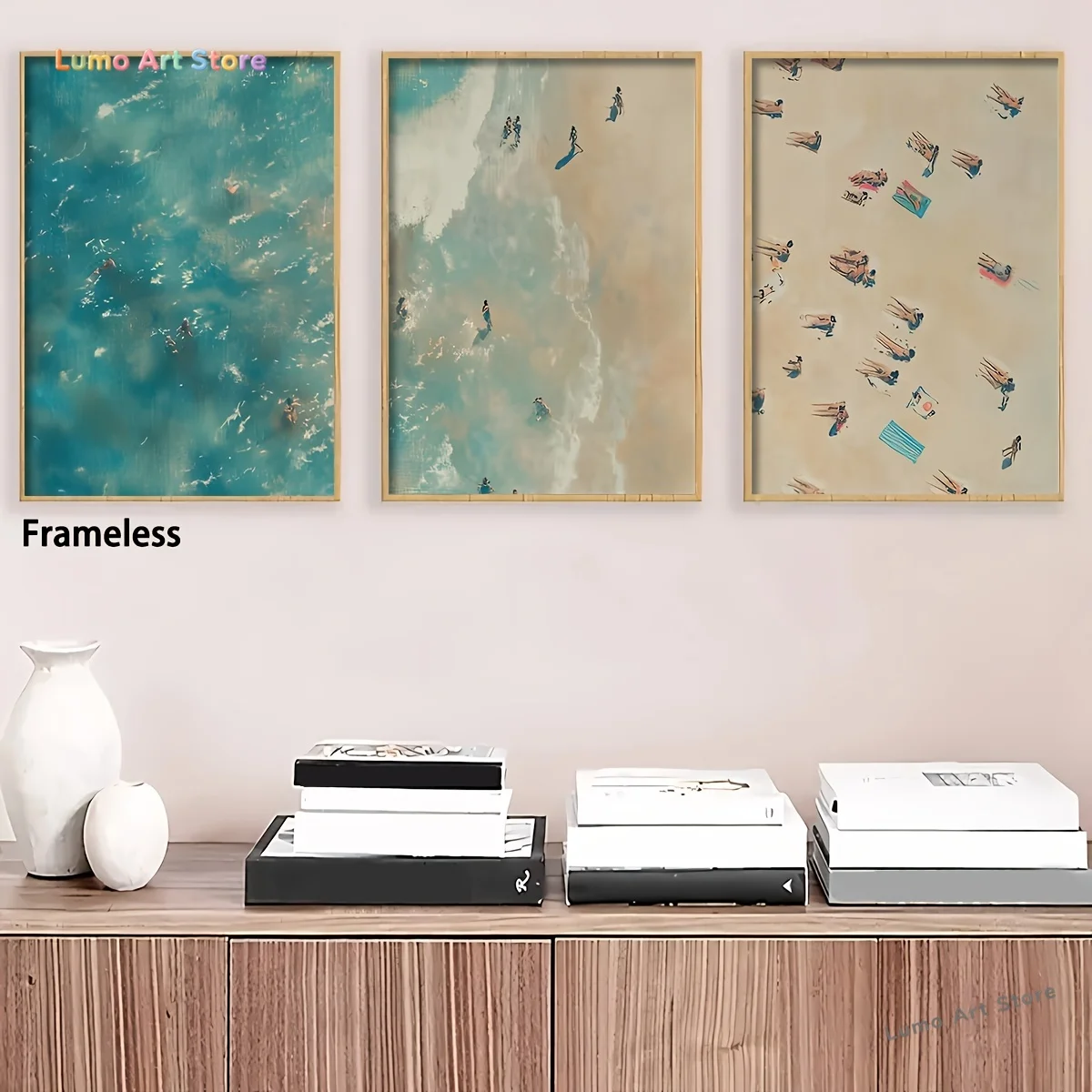 2D Flat, 2D Flat, Set of Three Pieces, Wall Decoration, Stylish Poster, Aerial View of The Beach Art Print, Canvas Painting f
