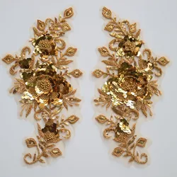 2pc/pair DIY sequins flower embroidery patches appliques for dresses golden embroidered parches   jacket parch ropa