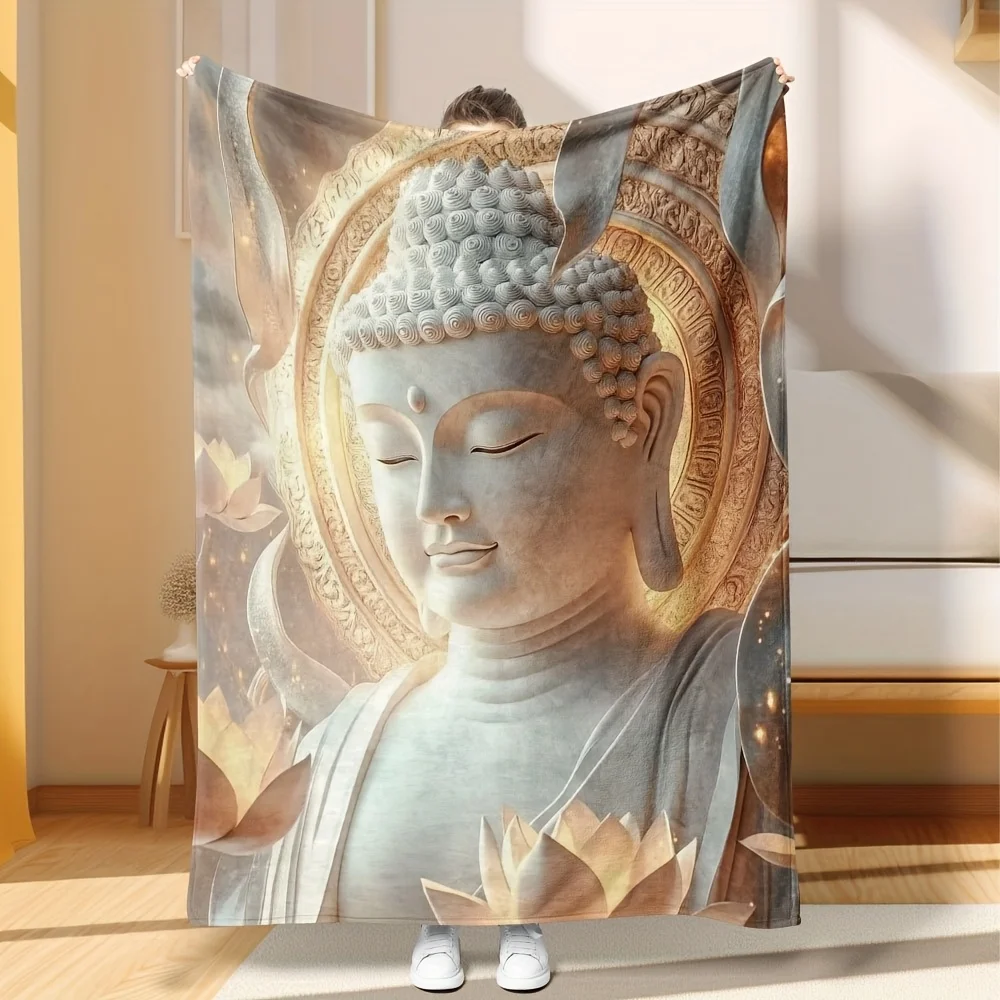 Decorative Zen Buddha Lotus Throw Blanket Spiritual Meditation Asian Art Yoga Home Cozy Decor Gift