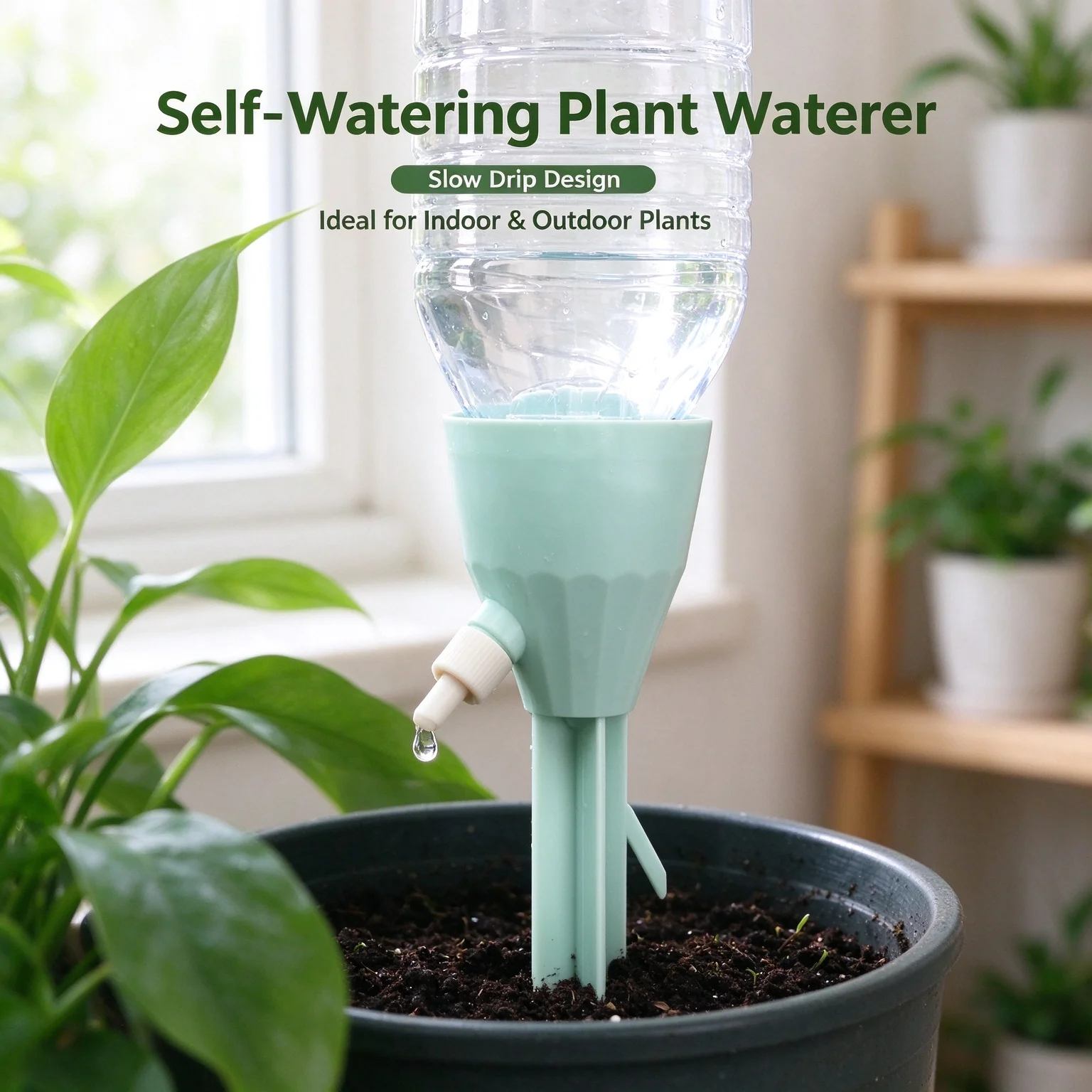 Automatic Plant Waterer - 調整可能な自動植物用灌水器、点滴灌漑用スパイク、汎用ボトル接続具、屋内・屋外で使用可能な自動給水装置。