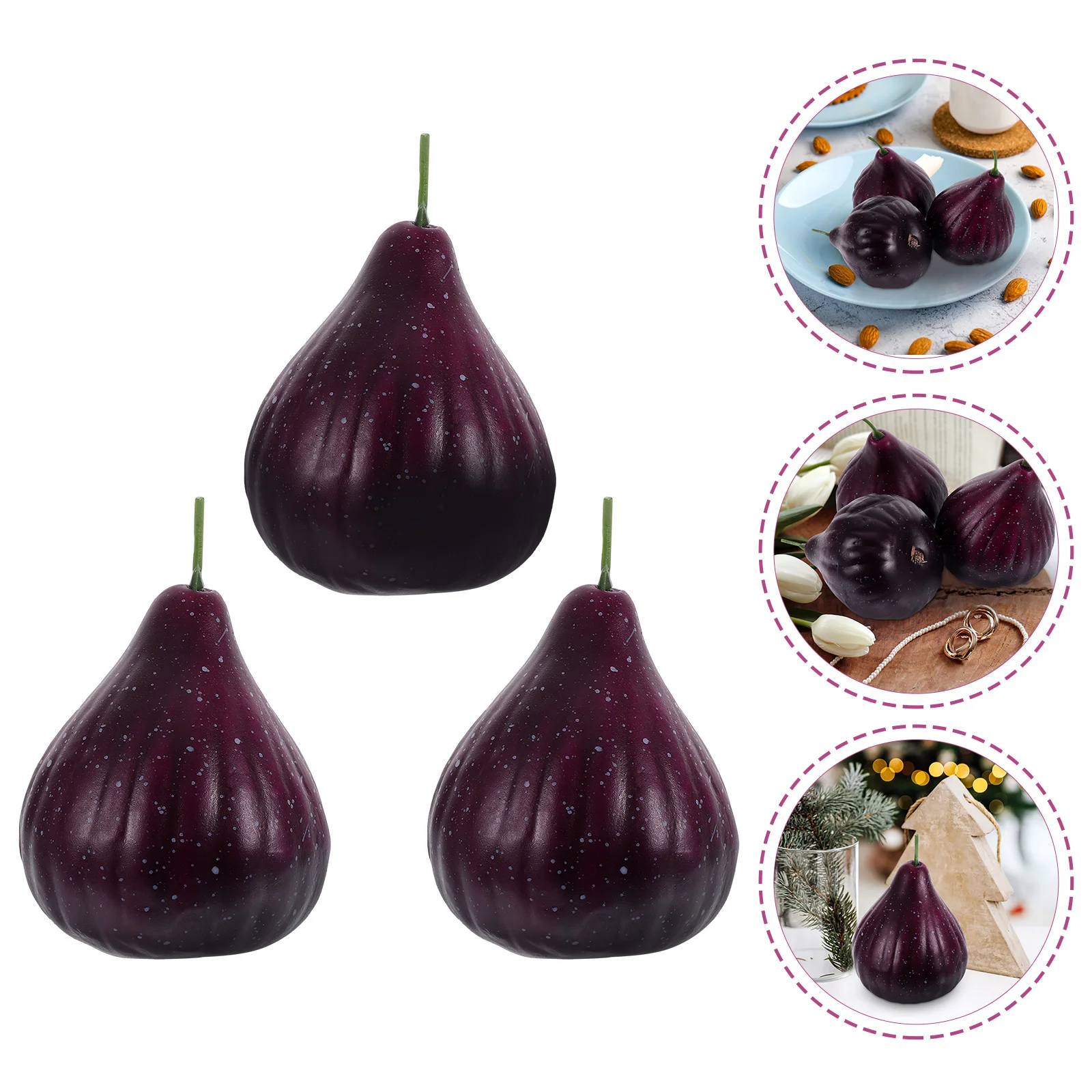 

3 Pcs Artificial Fig Fruit Kitchen Decor Fruits Household Faux Plastic Flower Fake Child