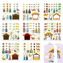 24 Sheets Nativity Stickers For Kids DIY Puzzle Games Toys Children Make a Nativity Scene Stickers Funny Christmas Crafts Gifts