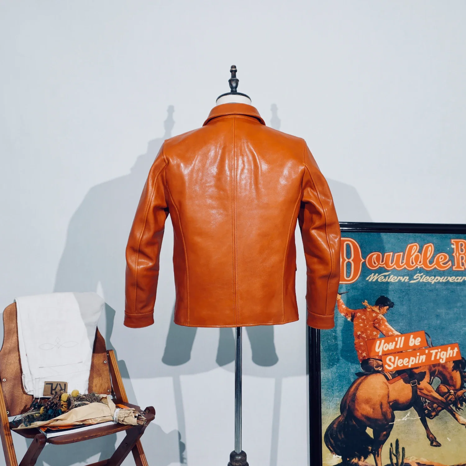 Tailor Brando Italian Full Grain Vegetable Tanned Horse Leather Men's Classic Switchman Vintage Genuine Leather Jacket
