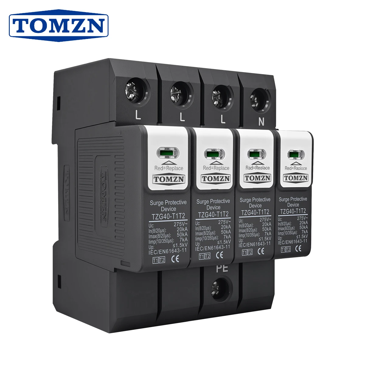NEW Type T1 T2 2IN1 AC SPD Surge Protective Device 4P 8/20μs 20-50kA 10/350μs 7kA DIN Rail Tomzn Office Multiprise Parafoudre