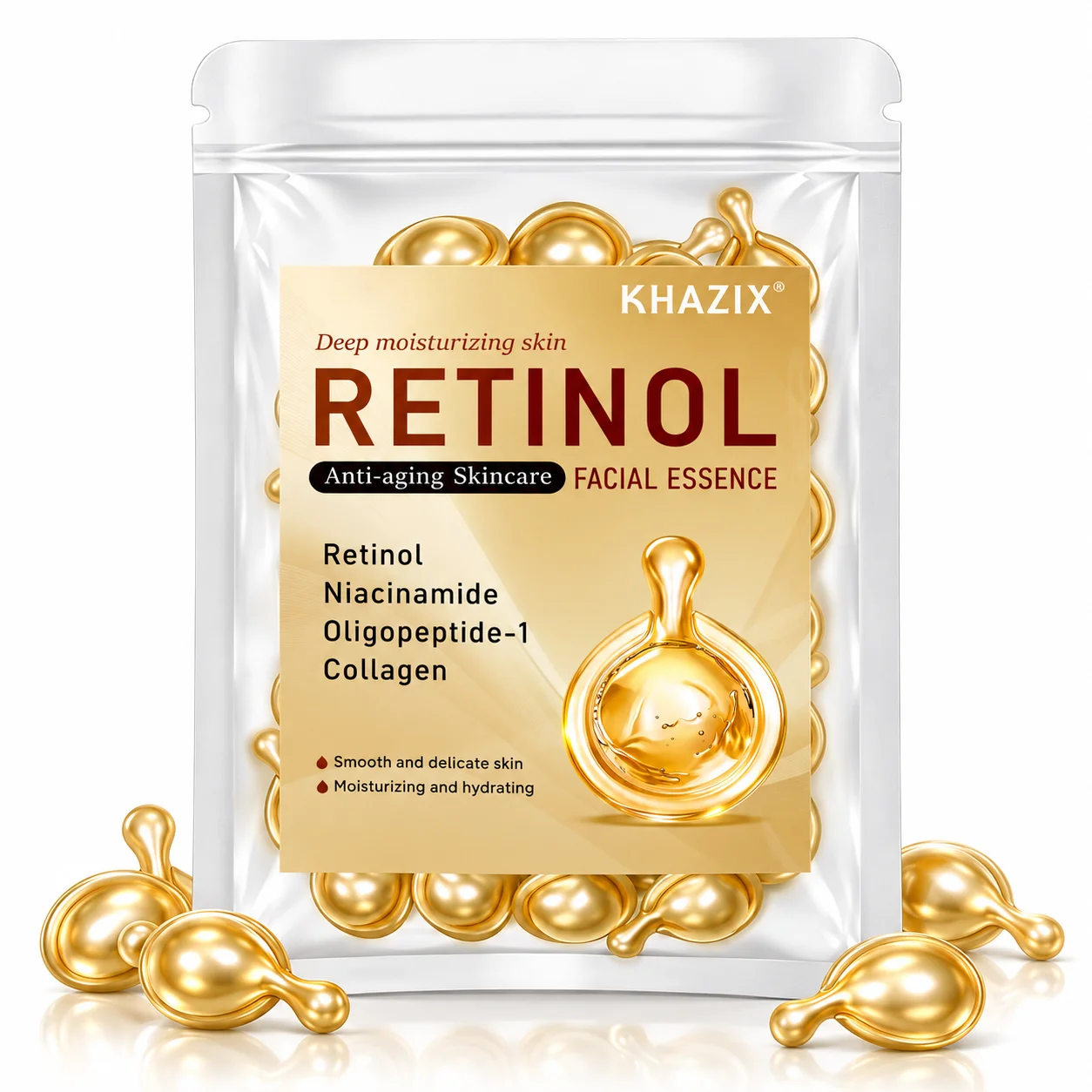 30/10/7PCS Golden Facial Serum Capsules, Single-Use Essence Pearls for Daily Face Care, Easy-to-Apply Skincare for Home & Travel