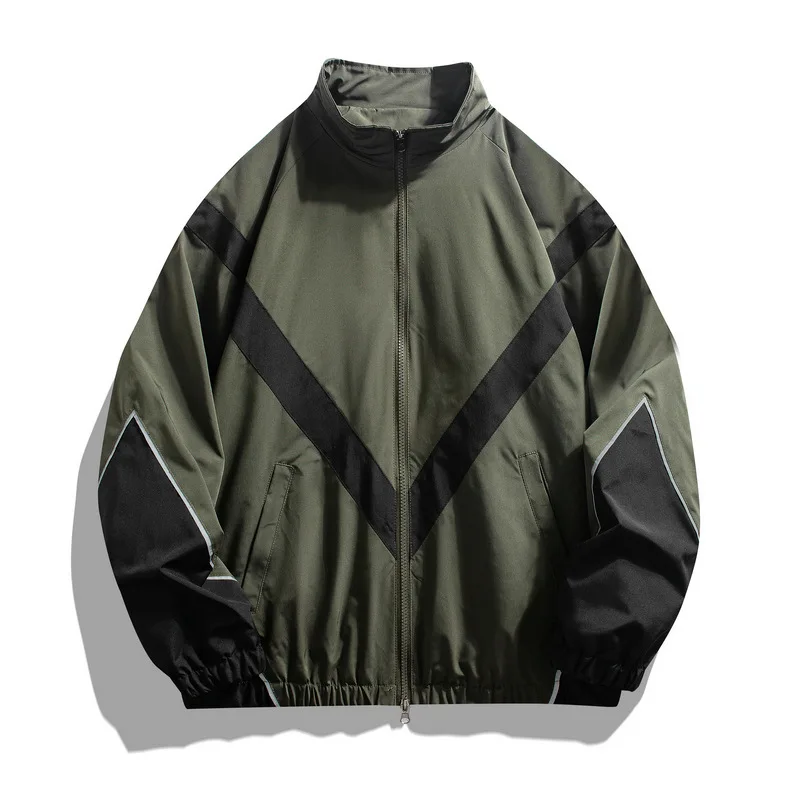 Reflective Striped Collared Zip-Up Jacket for Men - Spring & Autumn