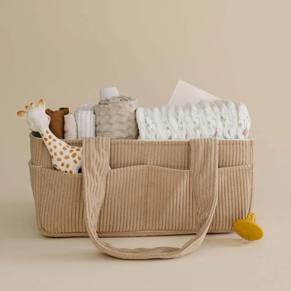Corduroy Bag Large Capacity Diaper Organizer Lightweight Divided Mommy Handbag Multi-functional Durable Nursery Tote Infant