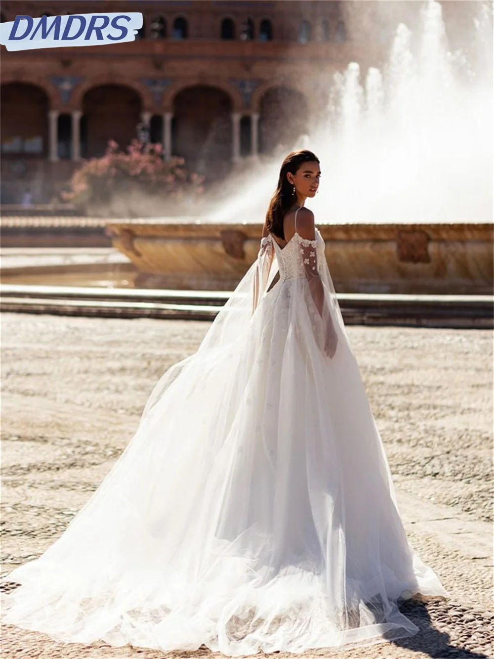 Vestidos nupciais sensuais com cinta de espaguete, vestido de casamento simples, romântico até o chão, 2024