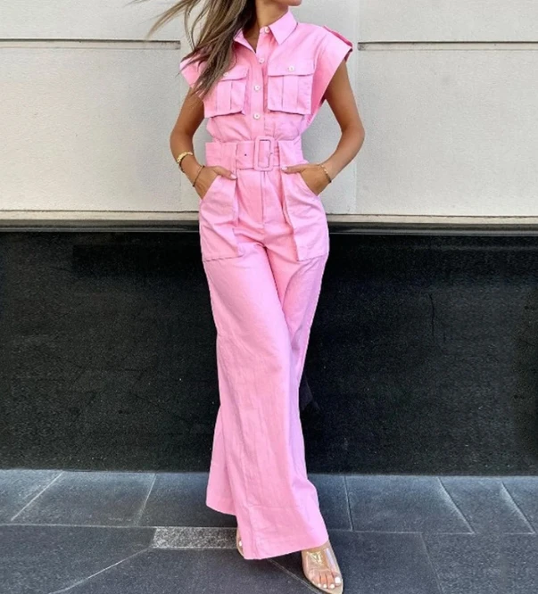 Jumpsuit Women 2023 Autumn and Winter New Fashion Casual Solid Color Polo Pocket Design Long Jumpsuit Temperament Commuting