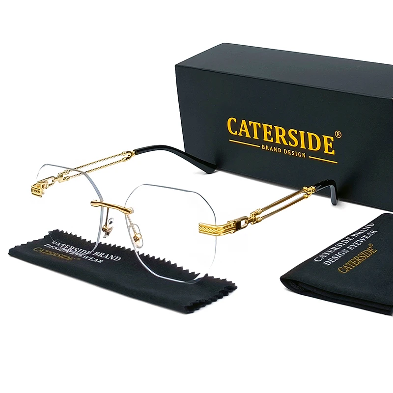 CATERSIDE Pilot Randlose Sonnenbrille Männer Polygonal Metall Rahmen Frauen Sonnenbrille Strand Einkaufen Geschenk Party Brillen Sommer Stil – Detail 8