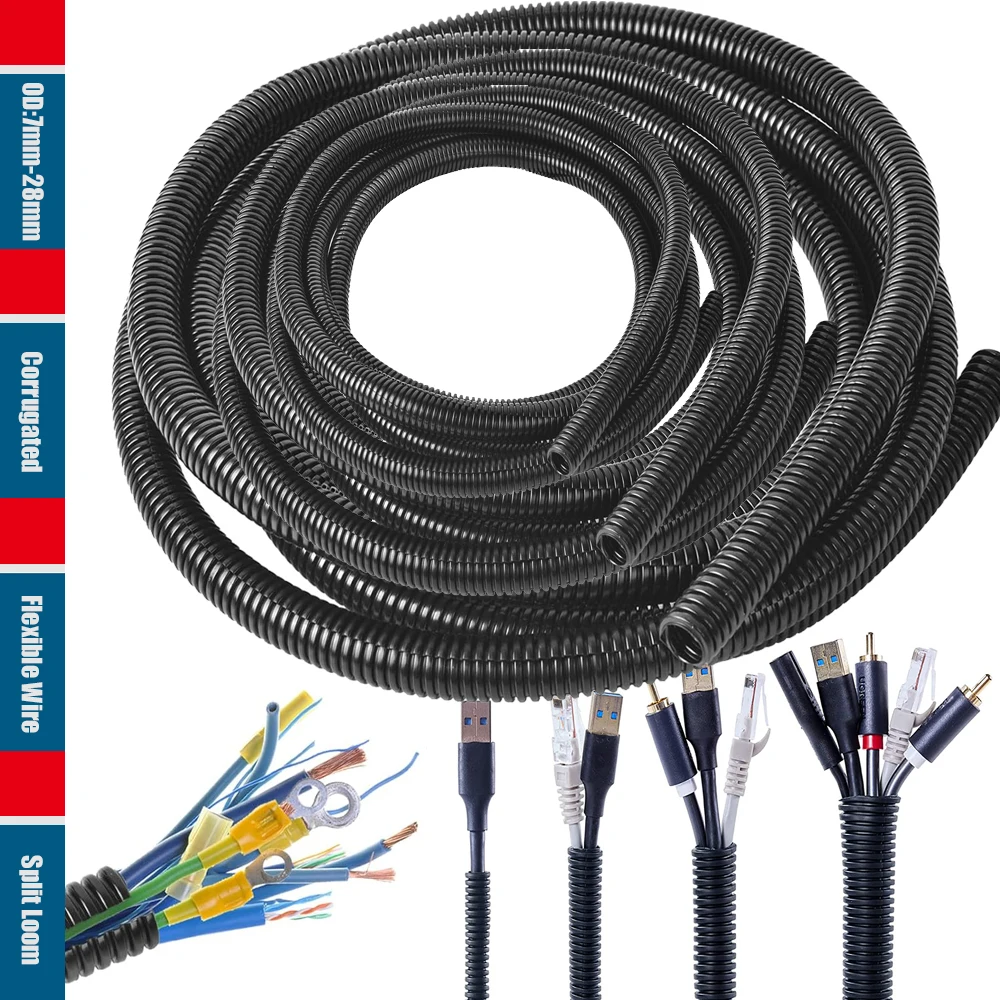 Length 3/6/9Meters OD7/10/13/15/18/21/25/28mm Split Wire Loom Conduit Polyethylene Tubing Black Color Sleeve Tube