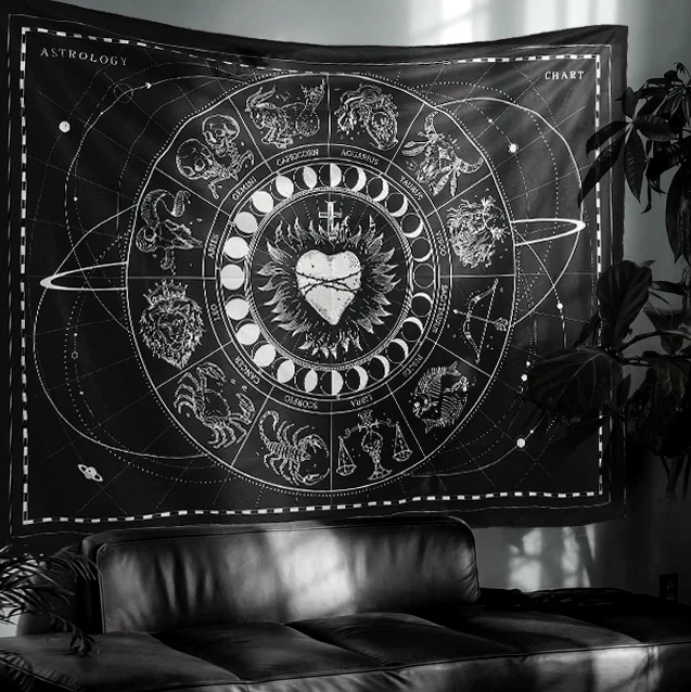 Gothic Tarot Romantic Constellation Hanging Cloth Dark Black Wall Cloth Sacred Heart Tavern Tattoo Vagabond Background Cloth