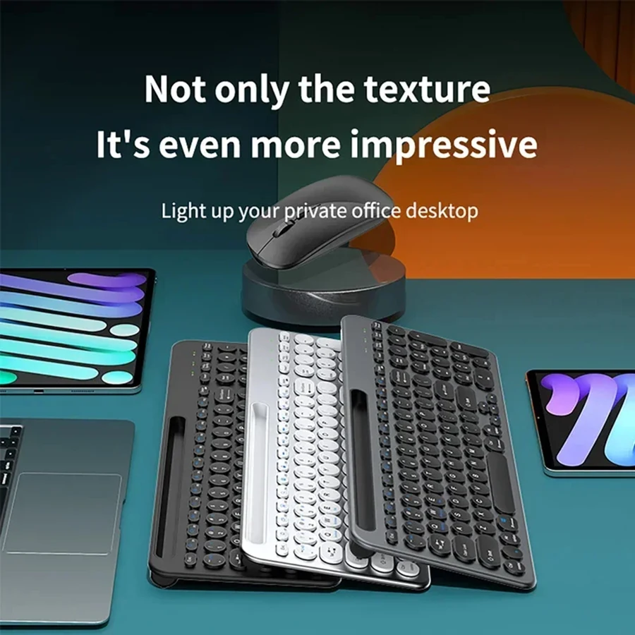 Ergonomic Bluetooth & 2.4G Wireless Keyboard Mouse Set with Phone Holder,Rechargeable 99 Key Typewriter Keyboard