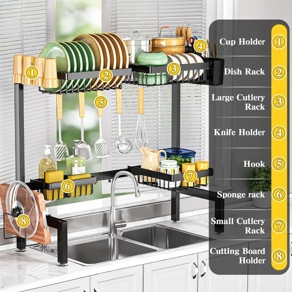 Estante para secar platos sobre el fregadero, se adapta a TODOS los fregaderos, estante para secar platos ajustable, estante para secar platos sobre el fregadero de cocina, fácil instalación