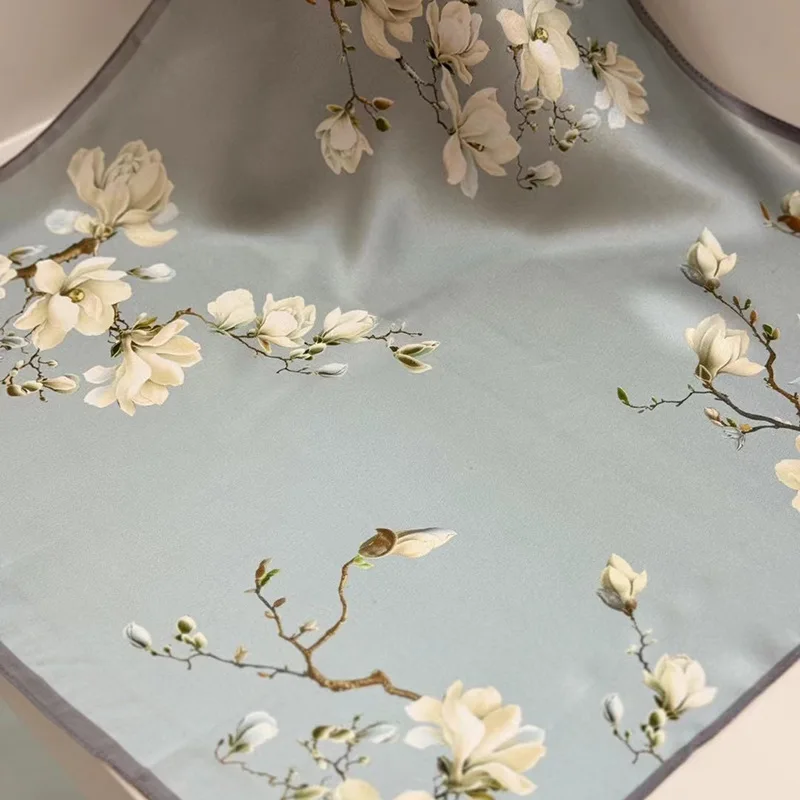 Printed Plain Satin Scarf Thin Type 53*53 Women's Square All-Match Sunscreen