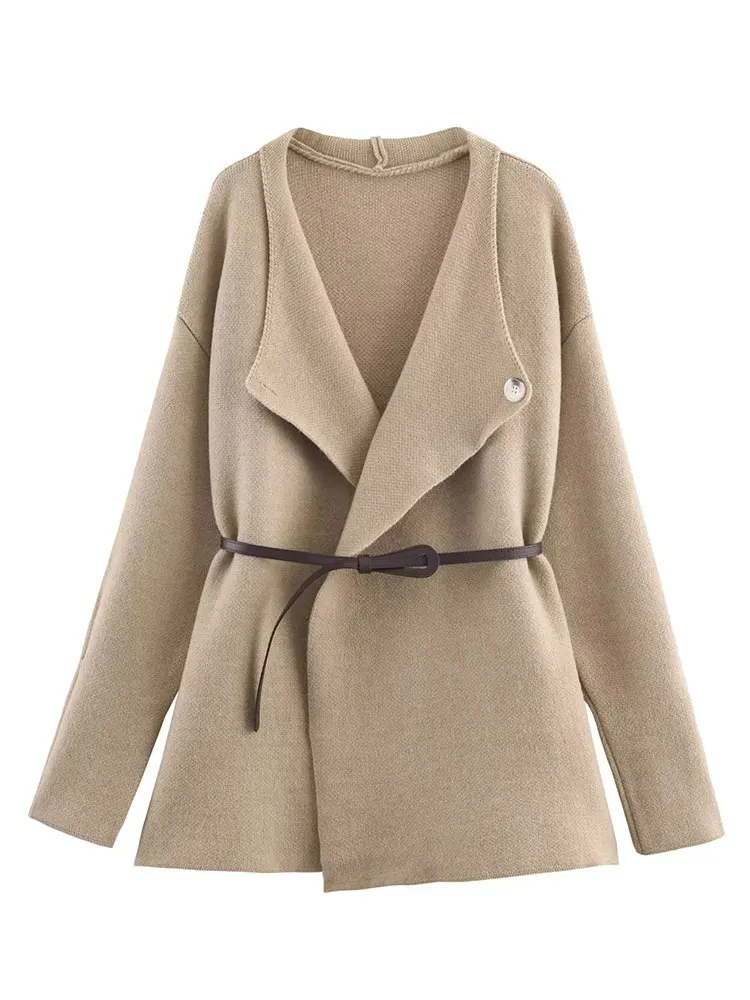 HH المرأة عادية الصلبة محبوك مجموعات طويلة الأكمام سترة معطف مع حزام مرونة الخصر سليم مستقيم السراويل الخريف مكتب سيدة الدعاوى