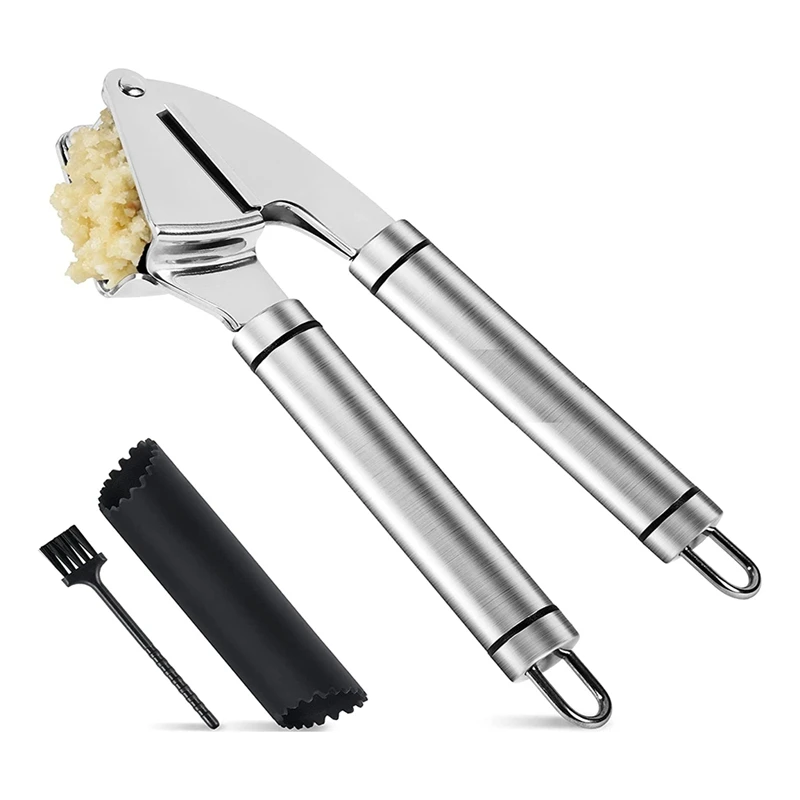 1 Piece Press Stainless Steel Mincer And Crusher With Silicone Roller Peeler. Rust Proof Easy Squeeze