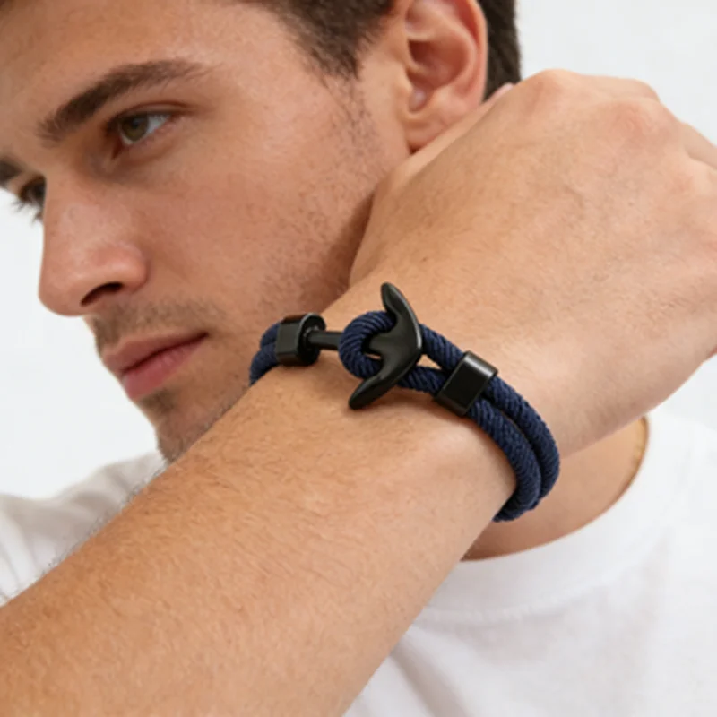 New Men Handmade Braided Cord Bracelet Nautical Anchor Design 9Colors Optional High Quality Rope SkinFriendly  Fashion Casual