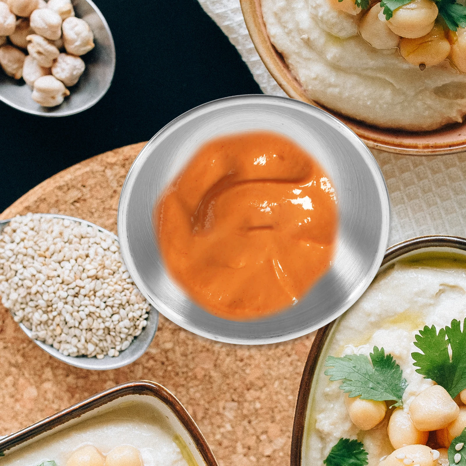 

6pcs Stainless Steel Sauce Dish Round Dipping Bowl For Oil Vinegar Soy Sauce Appetizer Serving Condiment Plate Kitchen Camping