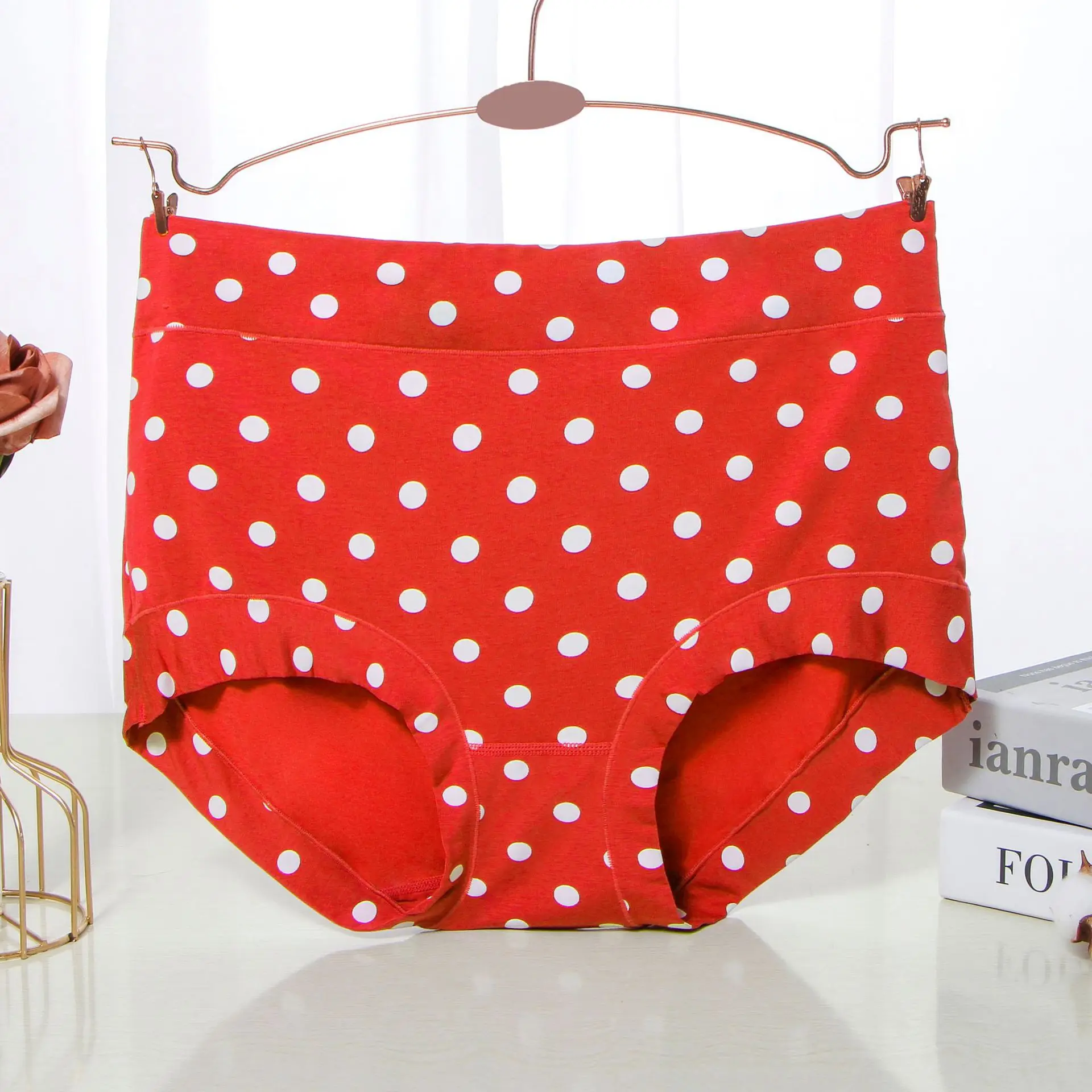 Modal Large size Panties for fat Lady Fashion Polka dot briefs High waist wide leg boyshorts cotton crotch underpants