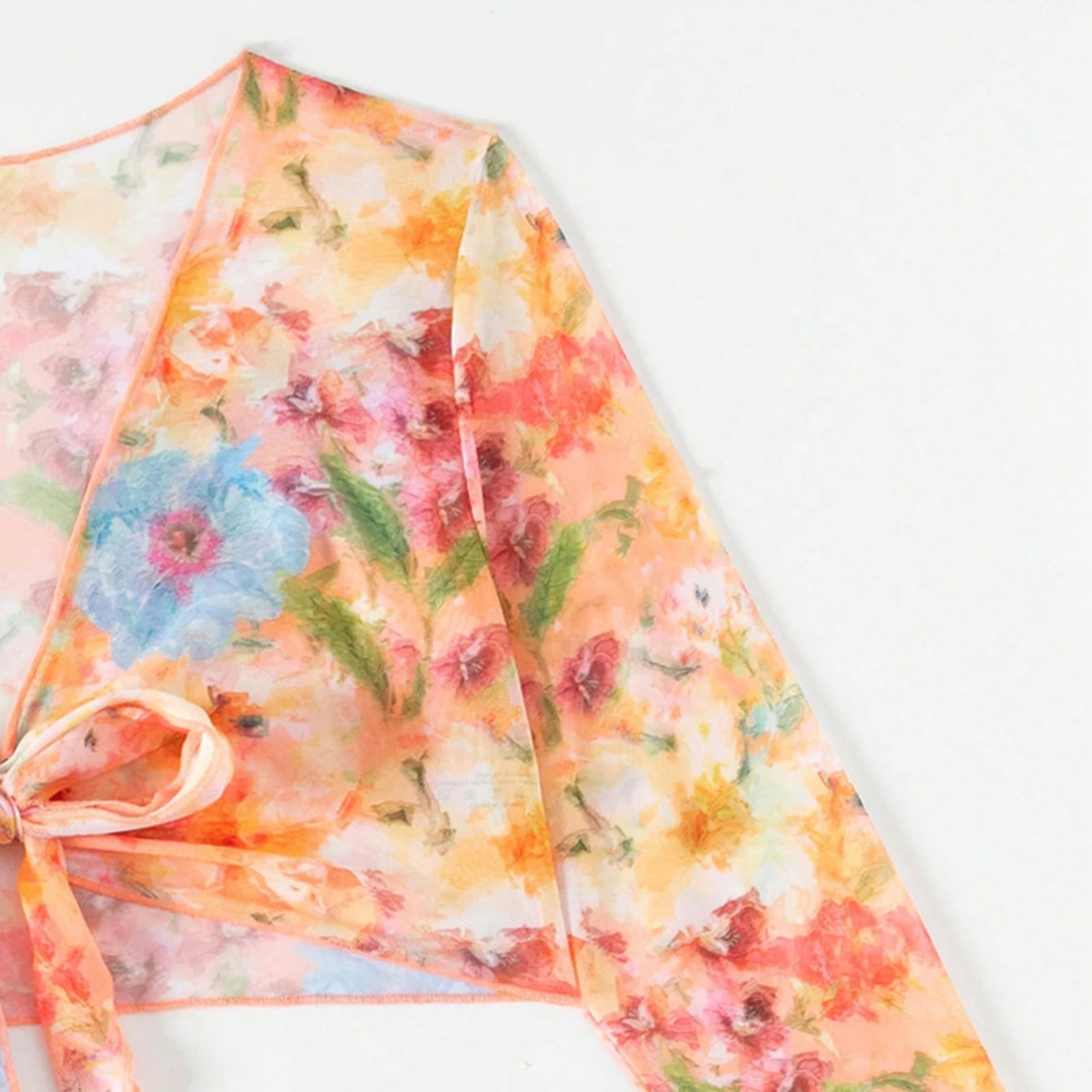 Bikini estivo da donna Set da 4 pezzi Reggiseno allacciato con stampa floreale con perizoma a vita bassa Top corto a maniche lunghe Gonna costume da bagno