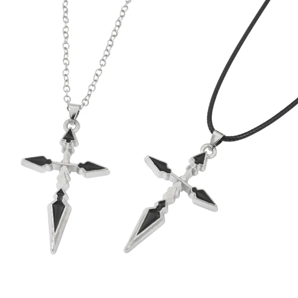Gothic Spear Cross Pendant Necklace Metal Black Inlay Necklace Punk Statement Jewelry for Men Women Cos Daily Wear