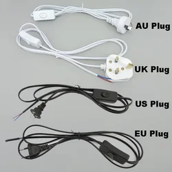 5PCS UK AU EU US 2pin AC Power extension repair Cord 220v electric 1.8m on-off Switch Plug Wire Cable Type Adapter White For LED