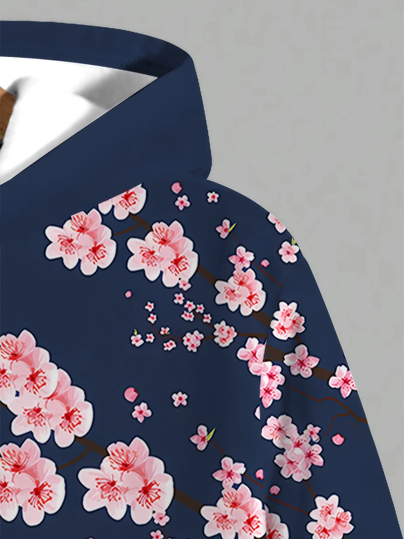 Artistic Print Men's Autumn Spring Clothing, Hooded Casual Sports Sweatshirt with Japanese Wave Cherry Blossom Print