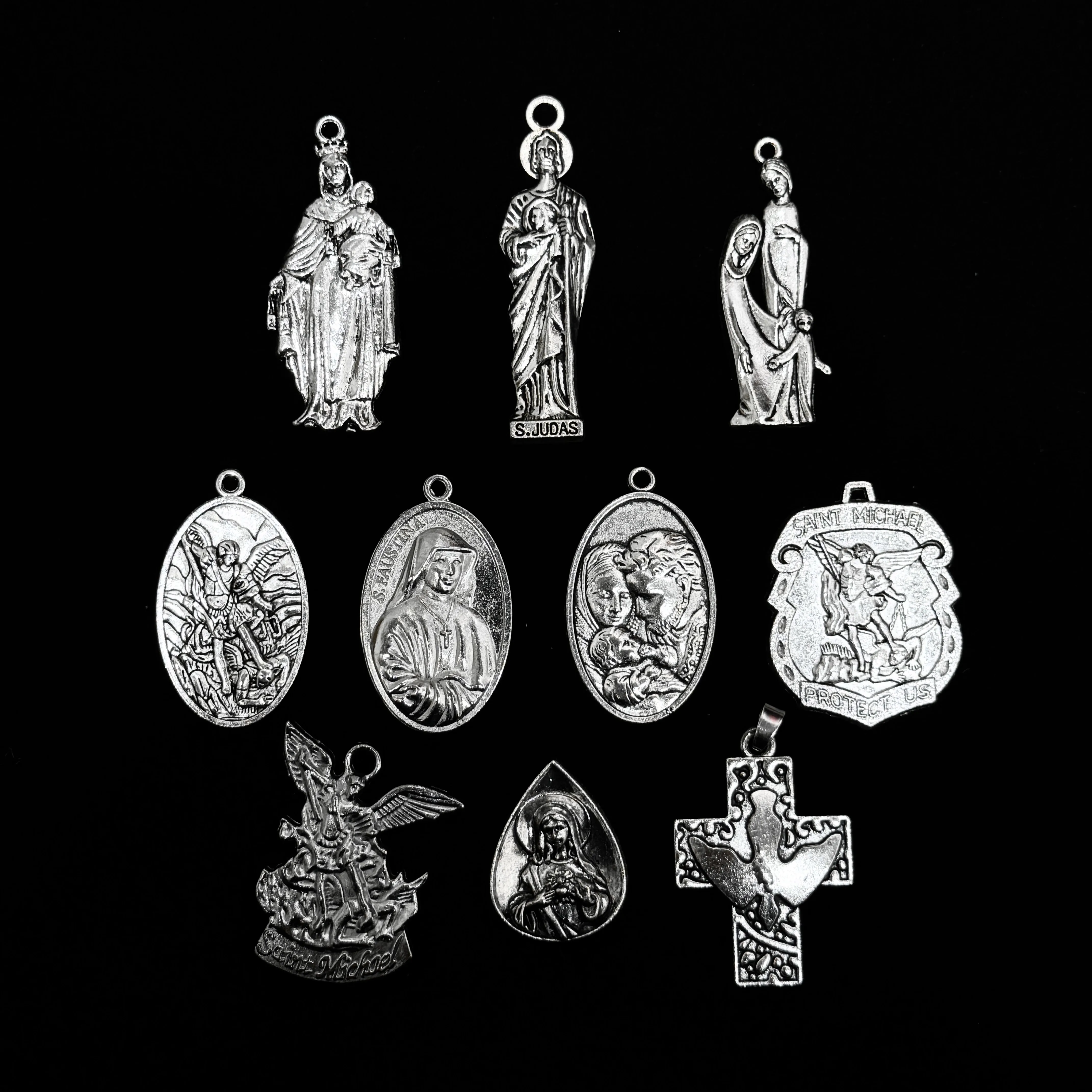 5 piezas de dijes católicos de San Miguel, San Judas, la Sagrada Familia y la Virgen María para joyería de rosario DIY, un estilo por paquete