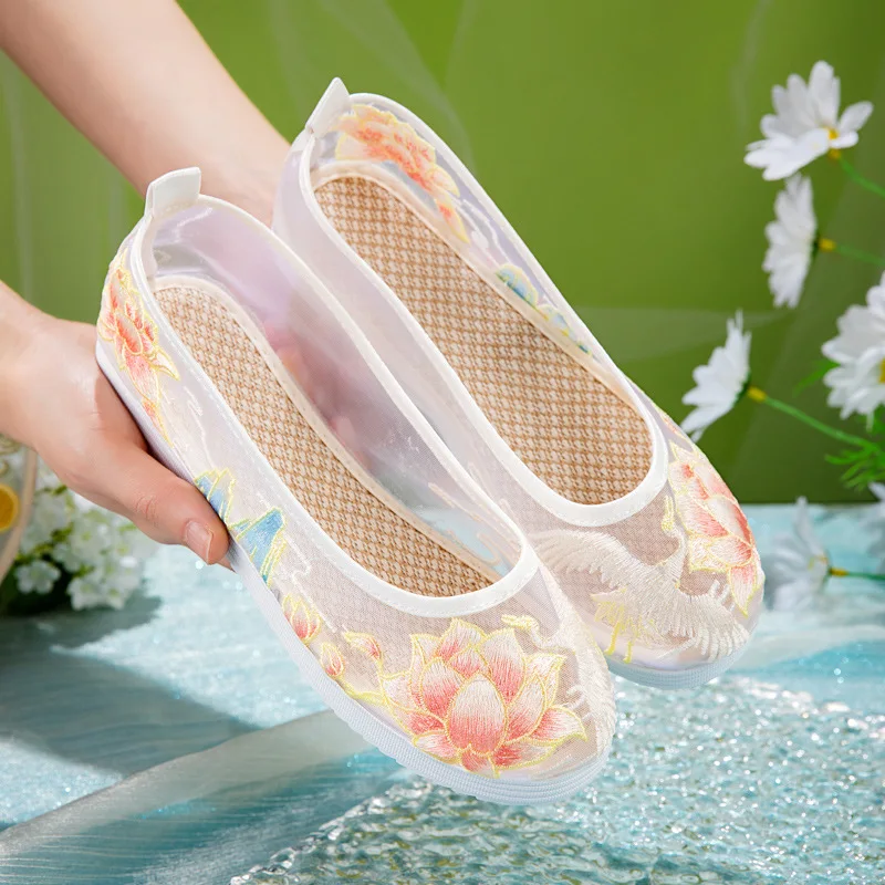 

CY273 Mesh 2024 Summer New Flat Antique Shoes Breathable Mesh Gauze Han Elements Improved Antique Hanfu Shoes