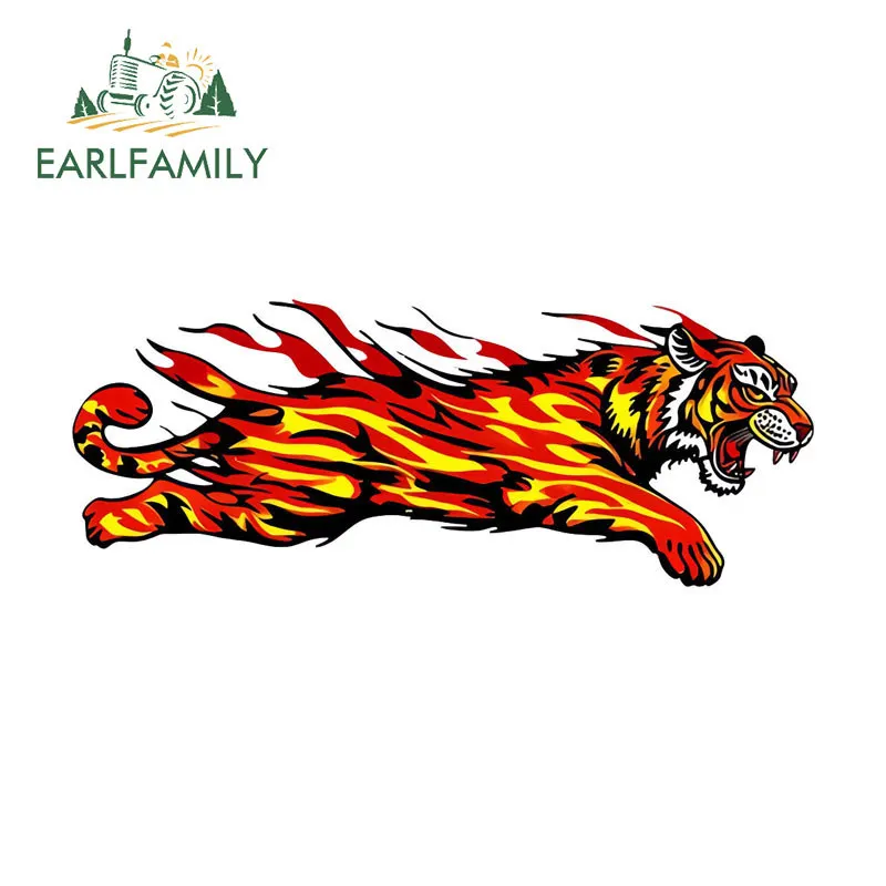 EARLFAMILY Fire Tiger Car Sticker Creative Occlusion Scratch Campervan Windshield Helmet JDM Decal Waterproof Vinyl Car Wrap
