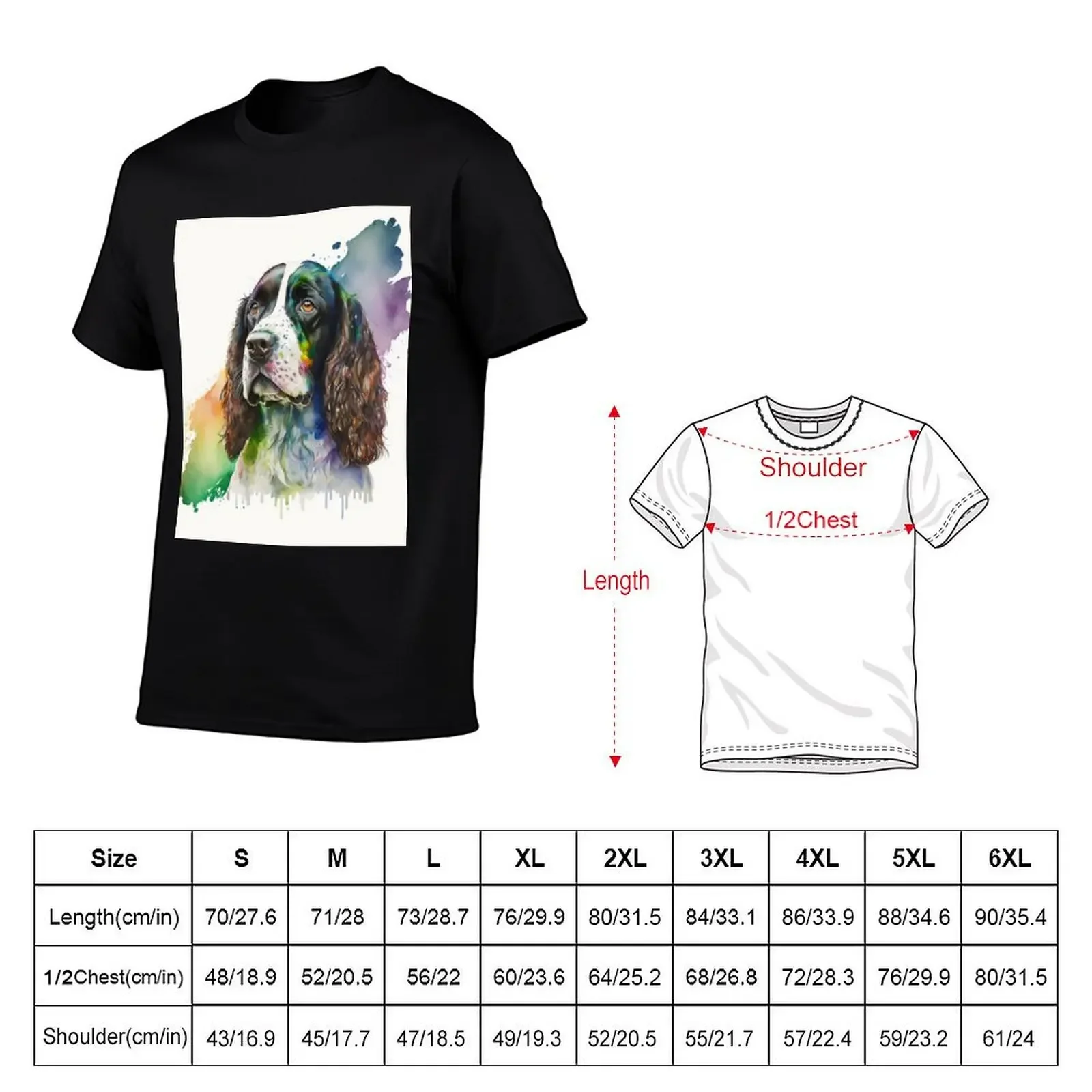 Watercolor English Springer Spaniel Digital Art T-Shirt summer clothes shirts graphic tee clothing for men