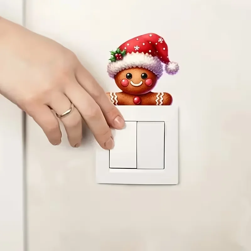 1PC cartoon Christmas gingerbread self-adhesive switch sticker, suitable for Christmas home switch decoration