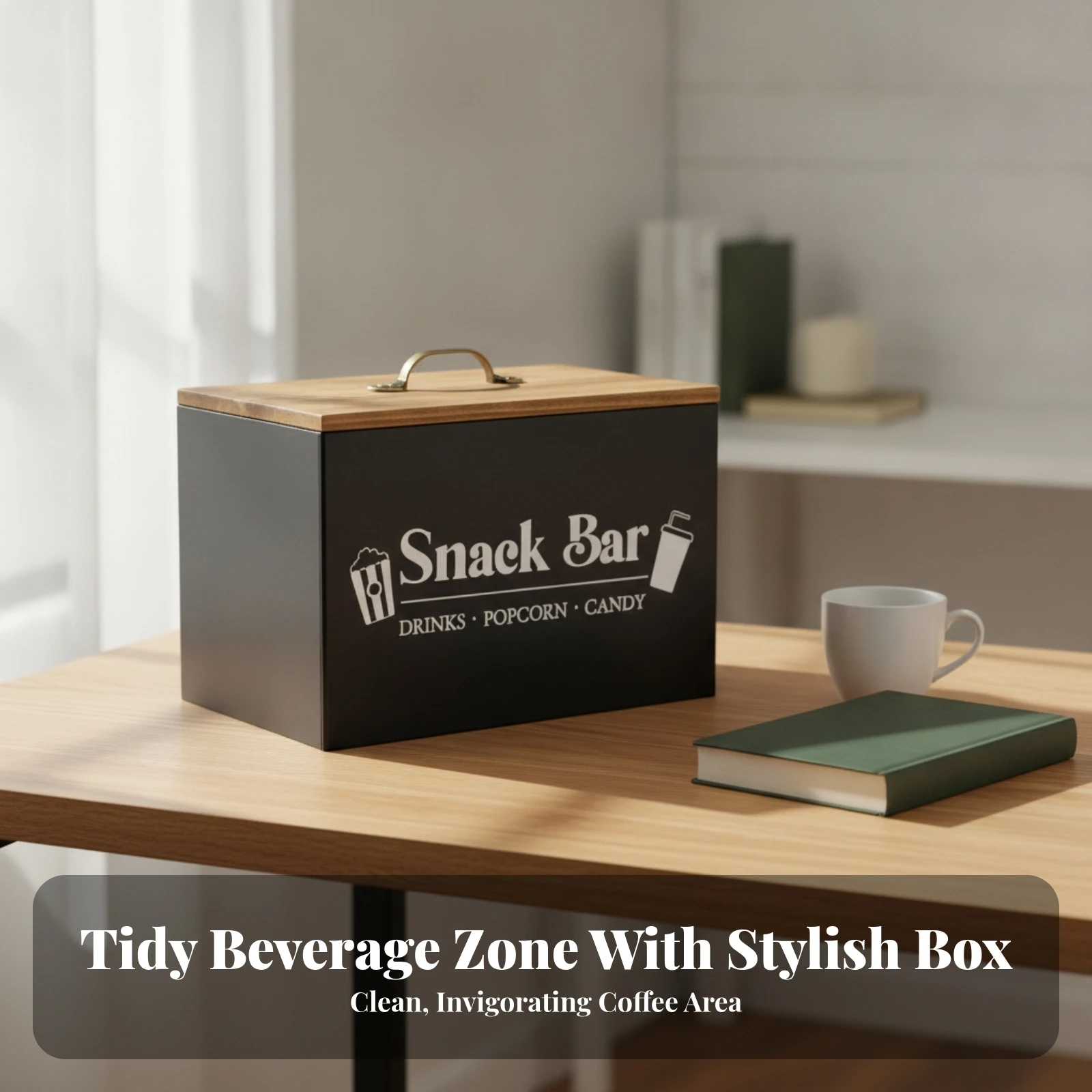 Wooden Storage Box with Lid Rectangular Snack Bar Box with Handle Wooden Organizer with Metal Handle Natural Long-Lasting