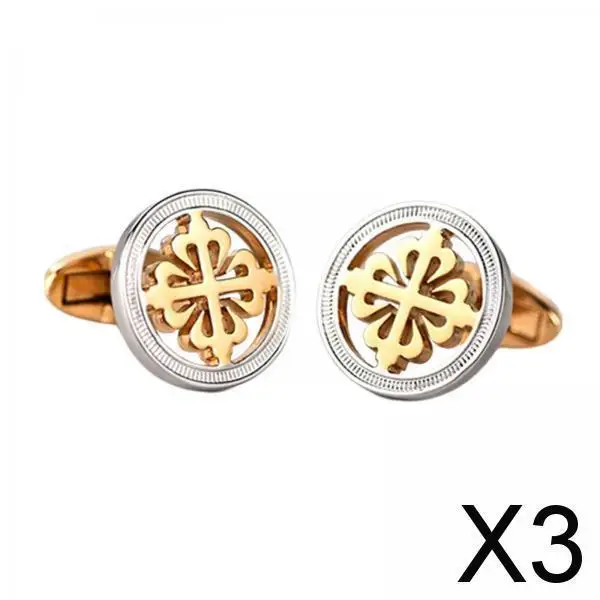 

3x Stylish Cufflinks Round Dress Shirt Cuff Links for Wedding