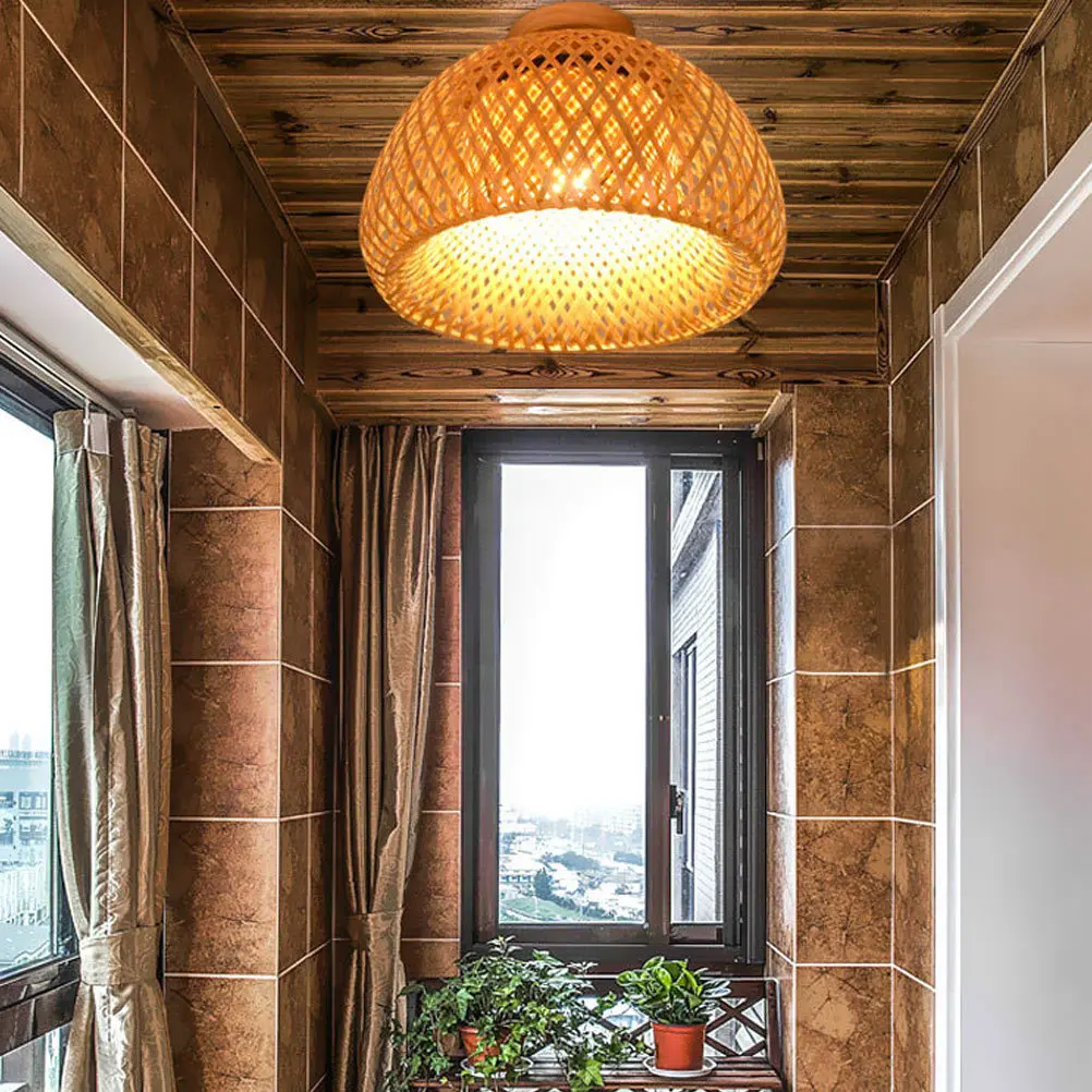 

Vintage Bamboo Woven Lampshade Rustic Simple Design Ceiling Lamp Cover Indoor Light Cover Decoration Woven Lampshade Decor