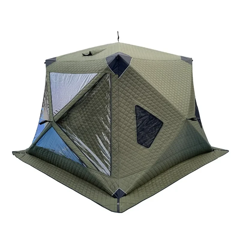 Source Winter Fishing Tent-Cotton-filled Thick and Warm Tent,no Setup Required, hexagonal Large Ice Fishing Tent,Quick To Deploy