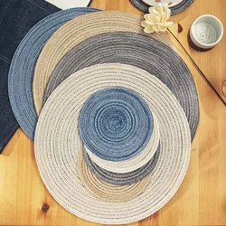 4Pcs Round Table Placemat Woven Table Mat Coaster Individual Placemats for Dining Table Cup Pad Plate Mat Kitchen Accessories