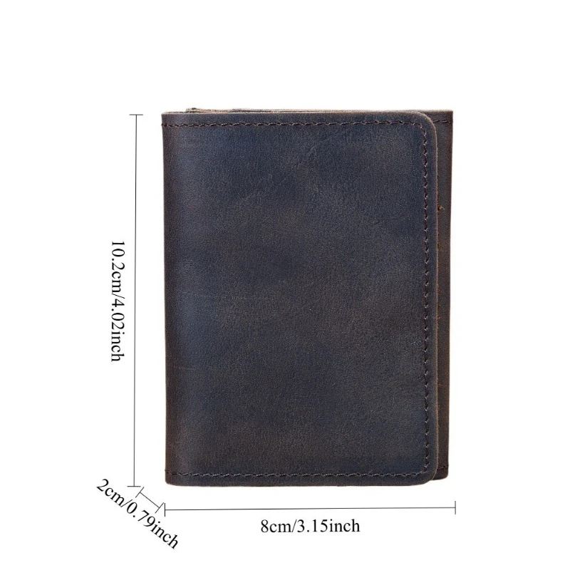 Mens Crazy Horse Cowhide Zip Around Card Holder Multi-Slot Portable Credit Card Coin Wallet
