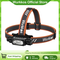 Wurkkos HD16 Headlamp, 2500 lumens, red/white dual-color light and auto-dimming function, 18650 outdoor waterproof flashlight