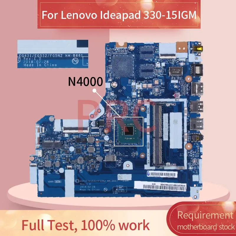 For Lenovo Ideapad 330-15IGM N4000 Laptop Motherboard NM-B661 DDR4 Notebook Mainboard