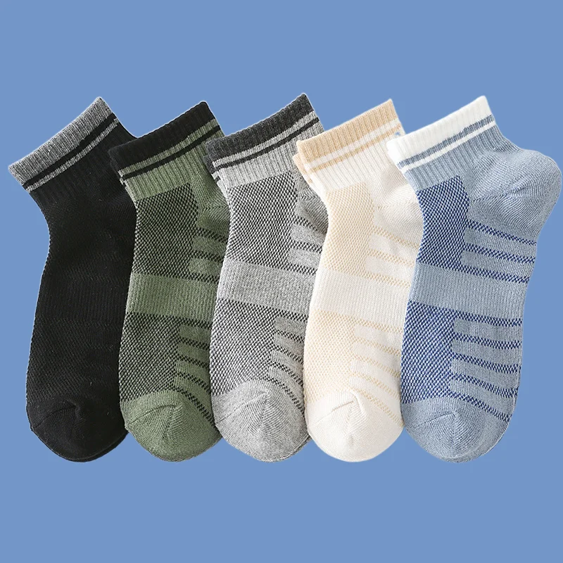 5/10 Pairs Sports Waist Men's Socks Breathable Hollow Color Matching Four Seasons Cotton Gradient Style Socks Mesh Boat Socks