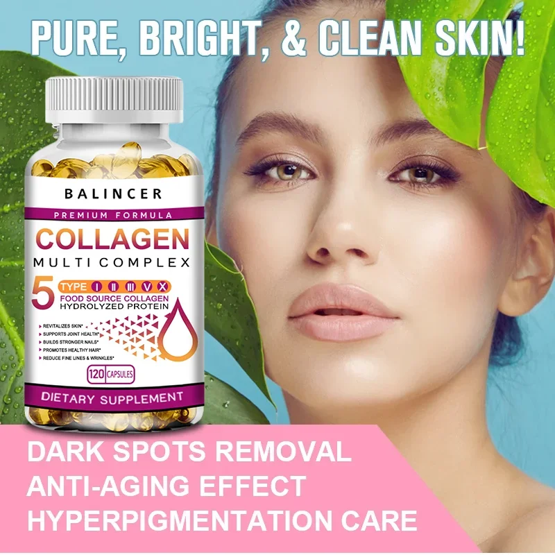 Complex Collagen Capsules Brighten Skin Tone and Help Joint, Cartilage and Cardiovascular, Skin, Hair, Nails & Digestive Health