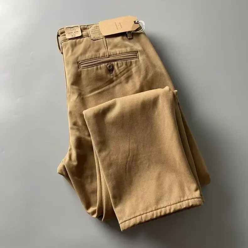 

Autumn 2026 Retro Washed Casual Men's Thick Loose Straight Cotton Khaki Canvas Overalls Clothing Cargo Baggy Harem Pants Men